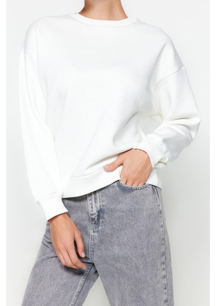 Kadın Regular Bisiklet Yaka Düşük Kol Regular Kalın Içi Polarlı Normal Kalıp Basic Örme Sweatshirt fiyatları