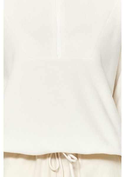 Kadın Moda Şık Regular Fermuarlı Yaka Düşük Kol Regular Fermuar Detaylı Polar Örme Sweatshirt
