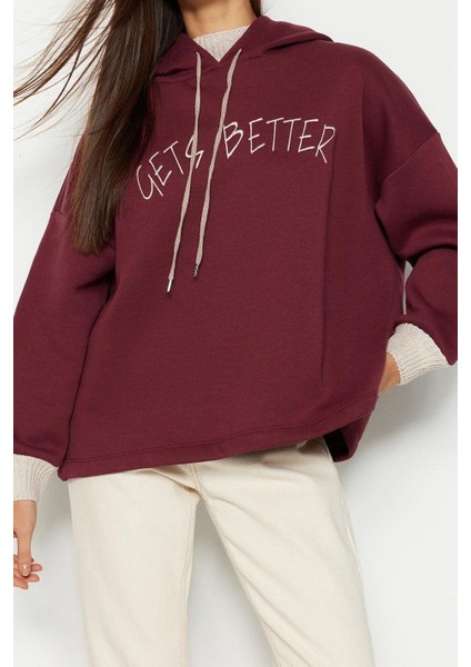 Kadın Moda Şık Relaxed Kapüşonlu Düşük Kol Uzun Fit Örme Sweatshirt