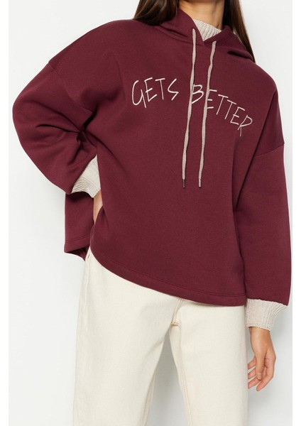Kadın Moda Şık Relaxed Kapüşonlu Düşük Kol Uzun Fit Örme Sweatshirt