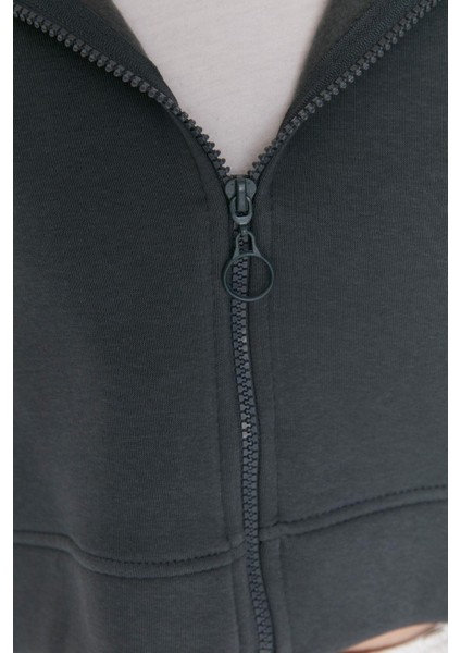 Kadın Moda Relaxed Kapüşonlu Düşük Kol Crop Basic Fermuarlı Crop Kalın Içi Polarlı Örme Sweatshirt fırsatları