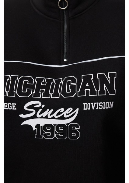 Kadın Büyük Beden Oversize Fermuarlı Yaka Düşük Kol Baskılı Geniş Kalın Polarlı Örme Sweatshirt fırsatları