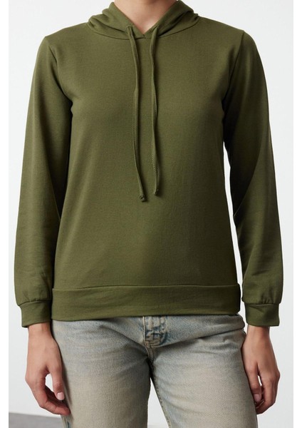 Kadın Moda Şık Regular Kapüşonlu Standart Kol Regular Basic Ince Örme Sweatshirt