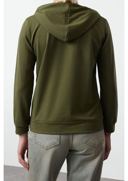 Kadın Moda Şık Regular Kapüşonlu Standart Kol Regular Basic Ince Örme Sweatshirt