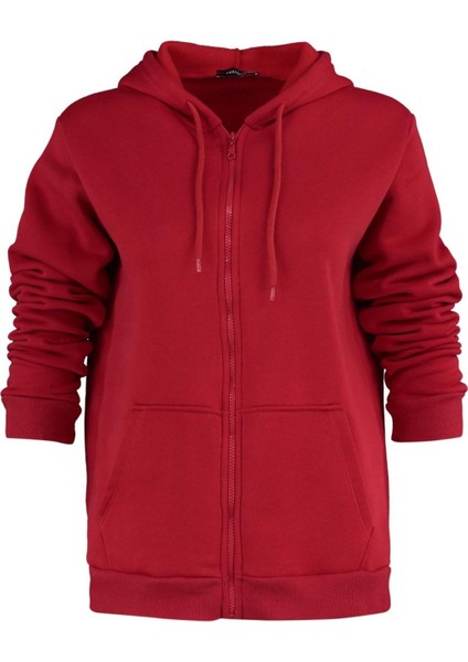 Kadın Oversize Kapüşonlu Düşük Kol Uzun Geniş Kalıp Fermuarlı Kalın Içi Polarlı Sweatshirt