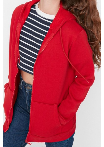 Kadın Oversize Kapüşonlu Düşük Kol Uzun Geniş Kalıp Fermuarlı Kalın Içi Polarlı Sweatshirt
