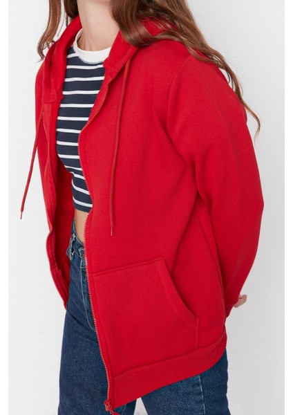 Kadın Oversize Kapüşonlu Düşük Kol Uzun Geniş Kalıp Fermuarlı Kalın Içi Polarlı Sweatshirt