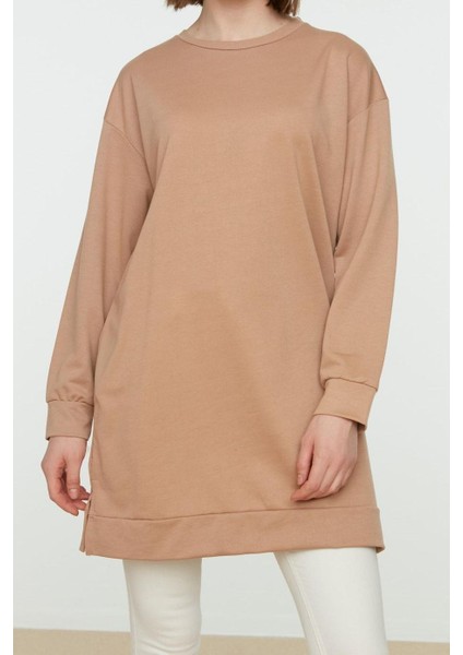 Kadın Tesettür Moda Şık Regular Bisiklet Yaka Düşük Kol Uzun 2li Paket Basic Örme Sweatshirt