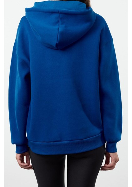 Kadın Moda Şık Oversize Kapüşonlu Düşük Kol Uzun Kalın Içi Polarlı Geniş Kalıp Basic Örme Sweatshirt