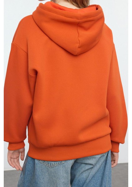 Kadın Moda Şık Oversize Kapüşonlu Düşük Kol Uzun Geniş Kalıp Fermuarlı Içi Polarlı Örme Sweatshirt