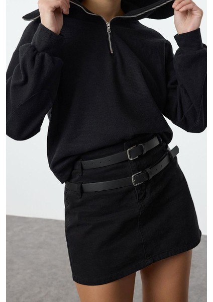 Kadın Relaxed Fermuarlı Yaka Standart Kol Selanik Triko Fermuarlı Yaka Normal Kalıp Örme Sweatshirt fiyatları