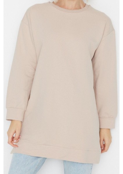 Kadın Tesettür Moda Şık Regular Bisiklet Yaka Düşük Kol Uzun 2li Paket Basic Örme Sweatshirt