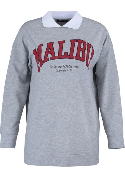 Kadın Tesettür Moda Oversize Bisiklet Yaka Standart Kol Uzun Polo Yaka Nakış Detaylı Örme Sweatshirt
