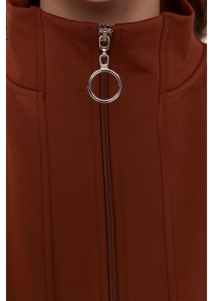 Kadın Tesettür Moda Regular Dik Yaka Düşük Kol Regular Fermuar Detaylı Dalgıç Scuba Örme Sweatshirt indirimleri
