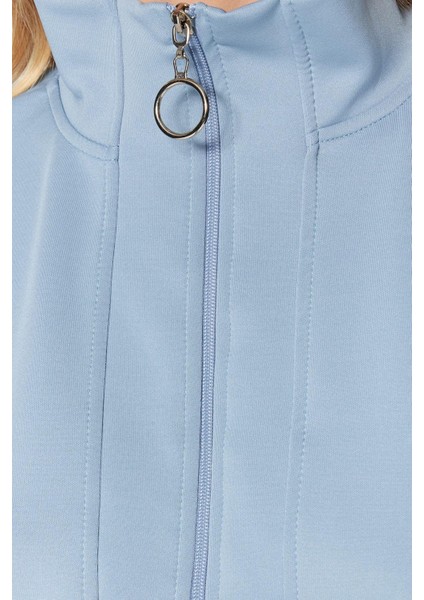 Kadın Tesettür Moda Regular Dik Yaka Düşük Kol Regular Fermuar Detaylı Dalgıç Scuba Örme Sweatshirt