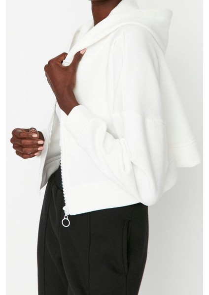 Kadın Moda Relaxed Kapüşonlu Düşük Kol Crop Basic Fermuarlı Crop Kalın Içi Polarlı Örme Sweatshirt modelleri