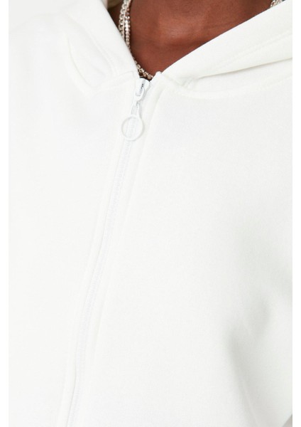 Kadın Moda Relaxed Kapüşonlu Düşük Kol Crop Basic Fermuarlı Crop Kalın Içi Polarlı Örme Sweatshirt fırsatları