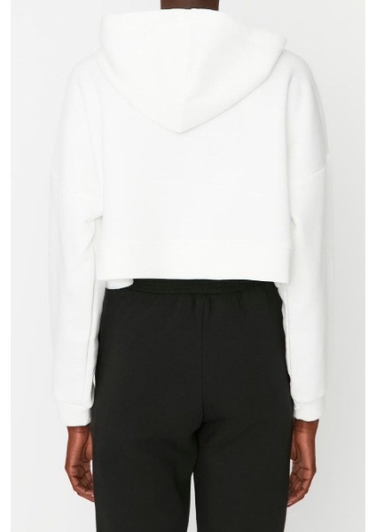 Kadın Moda Relaxed Kapüşonlu Düşük Kol Crop Basic Fermuarlı Crop Kalın Içi Polarlı Örme Sweatshirt indirimleri