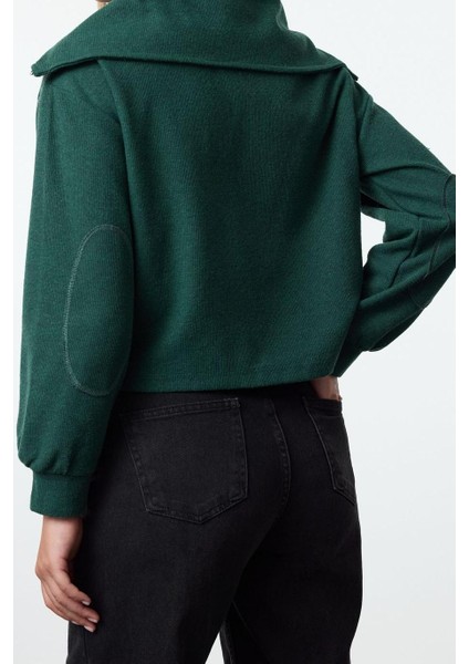 Kadın Relaxed Fermuarlı Yaka Standart Kol Regular Selanik Triko Polo Yaka Fermuarlı Örme Sweatshirt indirimleri