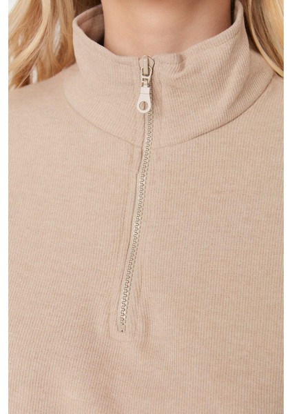 Kadın Fermuarlı Yaka Düşük Kol Selanik Triko Fermuarlı Yaka Normal Kalıp Örme Sweatshirt indirimleri