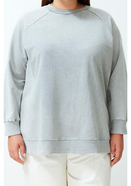Kadın Tesettür Moda Şık Regular Bisiklet Yaka Standart Kol Regular Yıkamalı Örme Sweatshirt