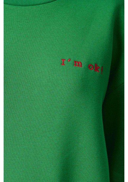 Kadın Bisiklet Yaka Düşük Kol Kalın Içi Polarlı Normal Kalıp Slogan Nakışlı Örme Sweatshirt fırsatları