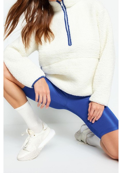 Kadın Moda Şık Regular Dik Yaka Düşük Kol Regular Peluş Örme Spor Sweatshirt fiyatları