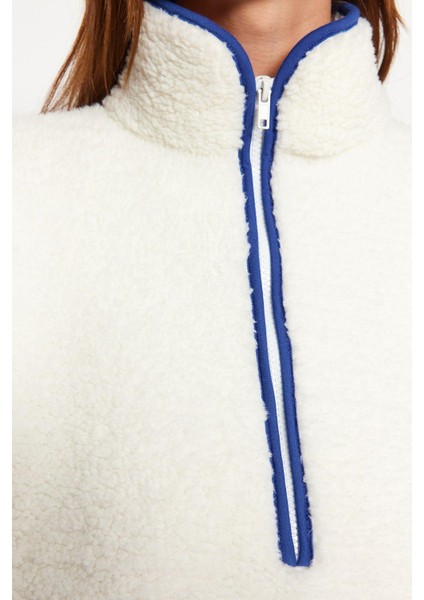 Kadın Moda Şık Regular Dik Yaka Düşük Kol Regular Peluş Örme Spor Sweatshirt fırsatları