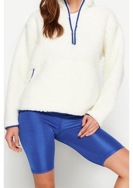 Kadın Moda Şık Regular Dik Yaka Düşük Kol Regular Peluş Örme Spor Sweatshirt indirimleri