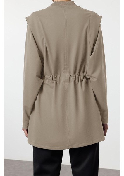 Kadın Tesettür Moda Şık Relaxed Bisiklet Yaka Düşük Kol Regular Örme Sweatshirt