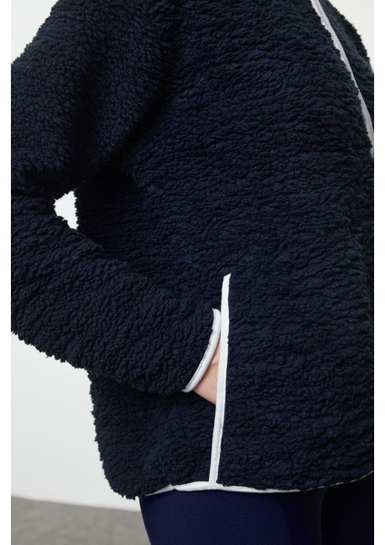 Kadın Moda Şık Regular Dik Yaka Düşük Kol Regular Peluş Örme Spor Sweatshirt
