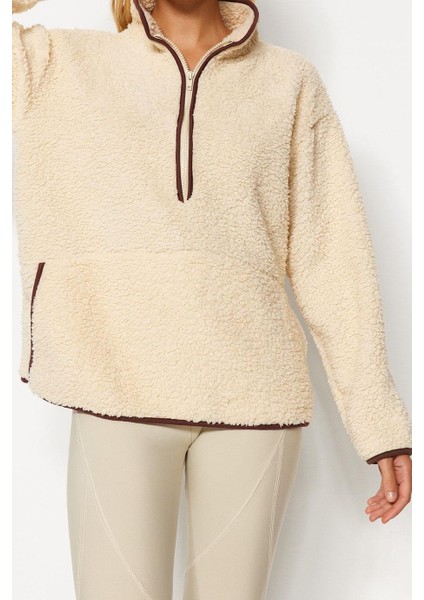 Kadın Moda Şık Regular Dik Yaka Düşük Kol Regular Peluş Örme Spor Sweatshirt fiyatları