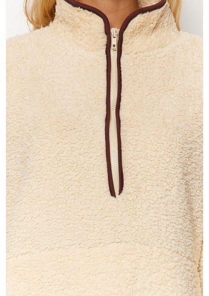 Kadın Moda Şık Regular Dik Yaka Düşük Kol Regular Peluş Örme Spor Sweatshirt fırsatları