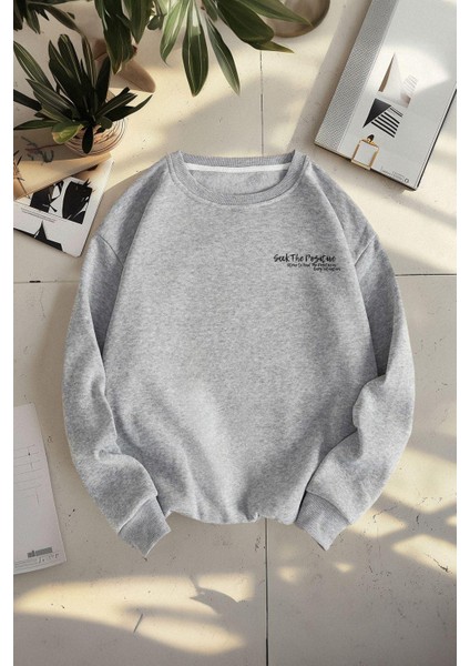 Unisex Moda Şık Oversize Bisiklet Yaka Standart Kol Standart Gri Geniş Kesim Sıcak Tutan Sweatshirt