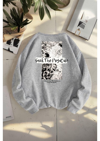 Unisex Moda Şık Oversize Bisiklet Yaka Standart Kol Standart Gri Geniş Kesim Sıcak Tutan Sweatshirt