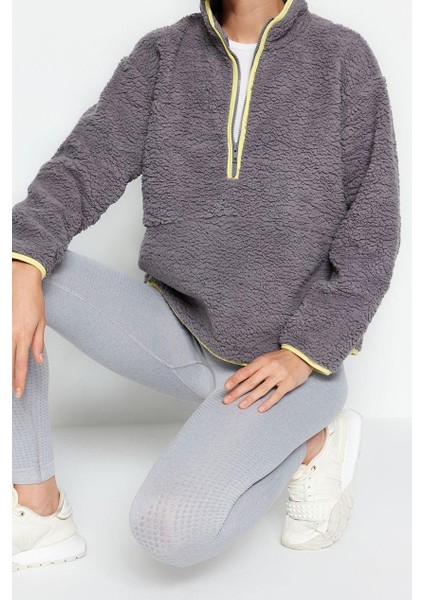 Kadın Moda Şık Regular Dik Yaka Düşük Kol Regular Peluş Örme Spor Sweatshirt fiyatları