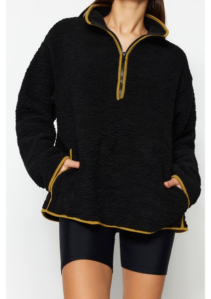 Kadın Moda Şık Regular Dik Yaka Düşük Kol Regular Peluş Örme Spor Sweatshirt fiyatları