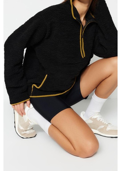 Kadın Moda Şık Regular Dik Yaka Düşük Kol Regular Peluş Örme Spor Sweatshirt modelleri