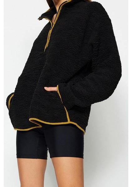 Kadın Moda Şık Regular Dik Yaka Düşük Kol Regular Peluş Örme Spor Sweatshirt fırsatları