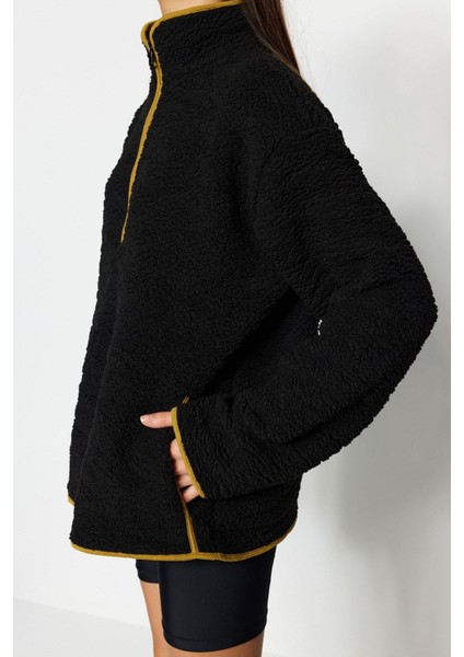 Kadın Moda Şık Regular Dik Yaka Düşük Kol Regular Peluş Örme Spor Sweatshirt indirimleri