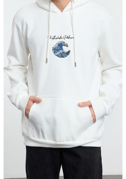 Kadın Moda Şık Bol Kapüşonlu Standart Kol Regular Hokusai Lisans Unıex Normal Kesim Sweatshirt fiyatları