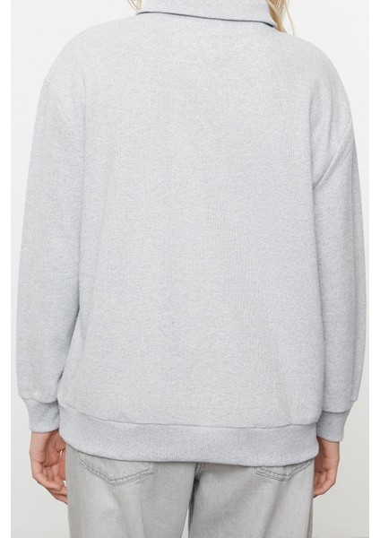 Kadın Moda Şık Regular Polo Yaka Standart Kol Regular Selanik Triko Kalıp Düğmeli Örme Sweatshirt