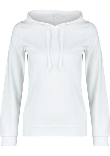 Kadın Moda Şık Regular Kapüşonlu Standart Kol Regular Basic Ince Örme Sweatshirt