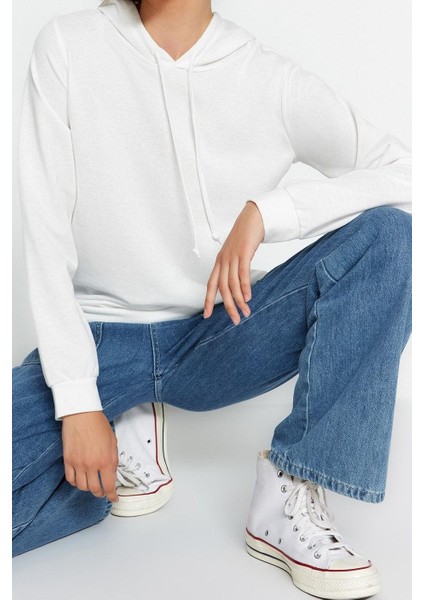 Kadın Moda Şık Regular Kapüşonlu Standart Kol Regular Basic Ince Örme Sweatshirt