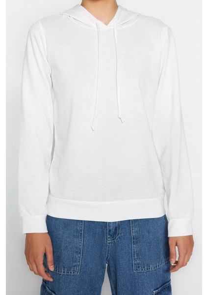 Kadın Moda Şık Regular Kapüşonlu Standart Kol Regular Basic Ince Örme Sweatshirt