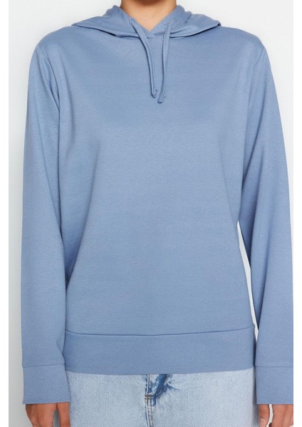 Kadın Moda Şık Regular Kapüşonlu Standart Kol Regular Ince Örme Sweatshirt