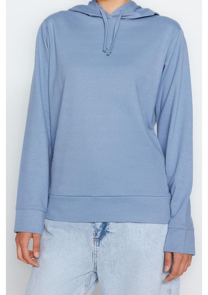 Kadın Moda Şık Regular Kapüşonlu Standart Kol Regular Ince Örme Sweatshirt