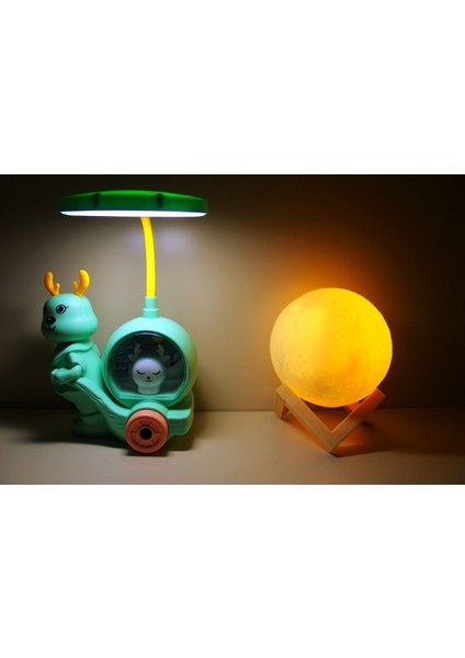 Geyik Tepe Lambalı Masa - Gece Lambası Ve 3d Led Küre