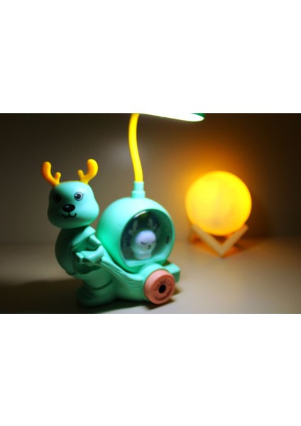 Geyik Tepe Lambalı Masa - Gece Lambası Ve 3d Led Küre