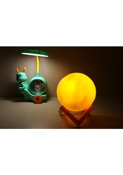 Geyik Tepe Lambalı Masa - Gece Lambası Ve 3d Led Küre